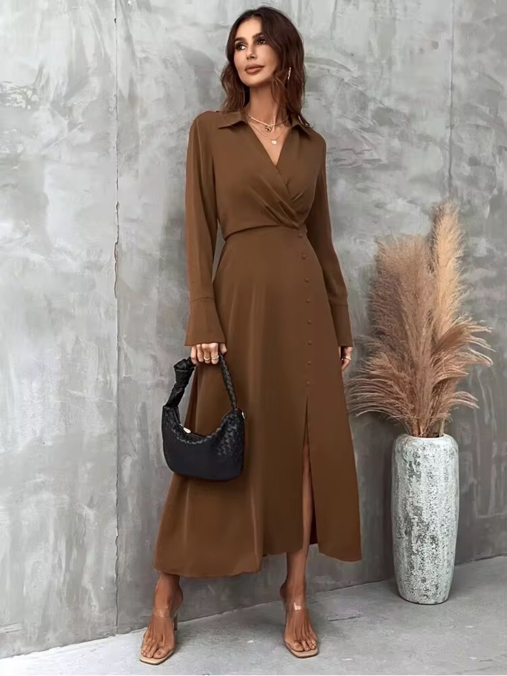 Shein satin long-sleeve maxi shirt dress